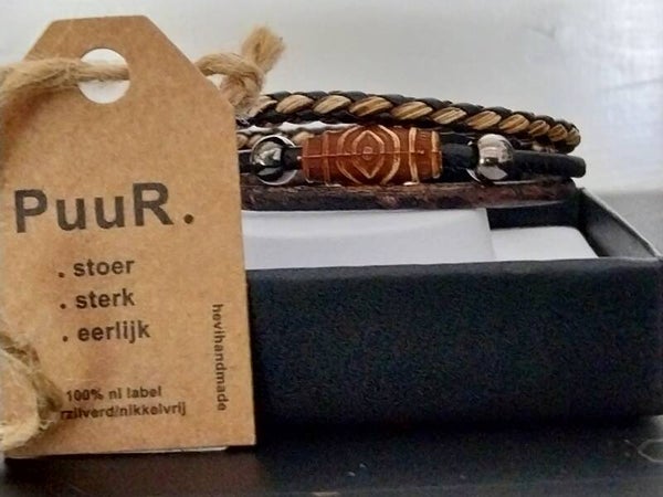 Herenarmband camel PUUR