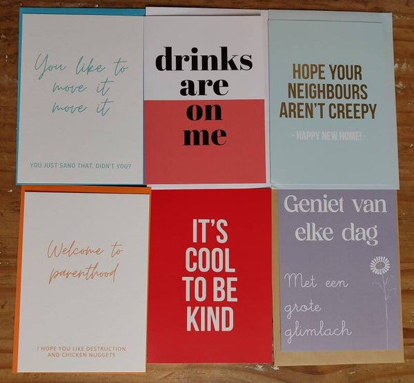 Set van 6 grappige en leuke kaarten
