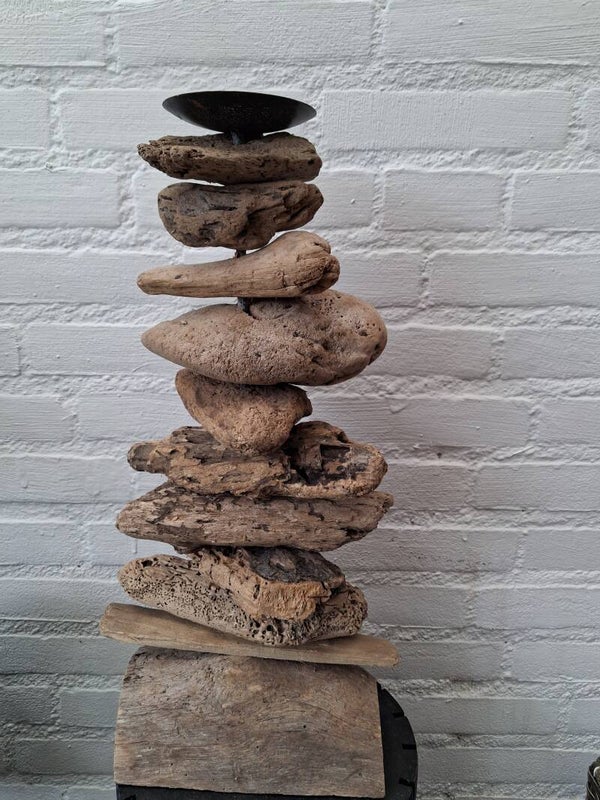 Wood stone candle cup 45 cm A