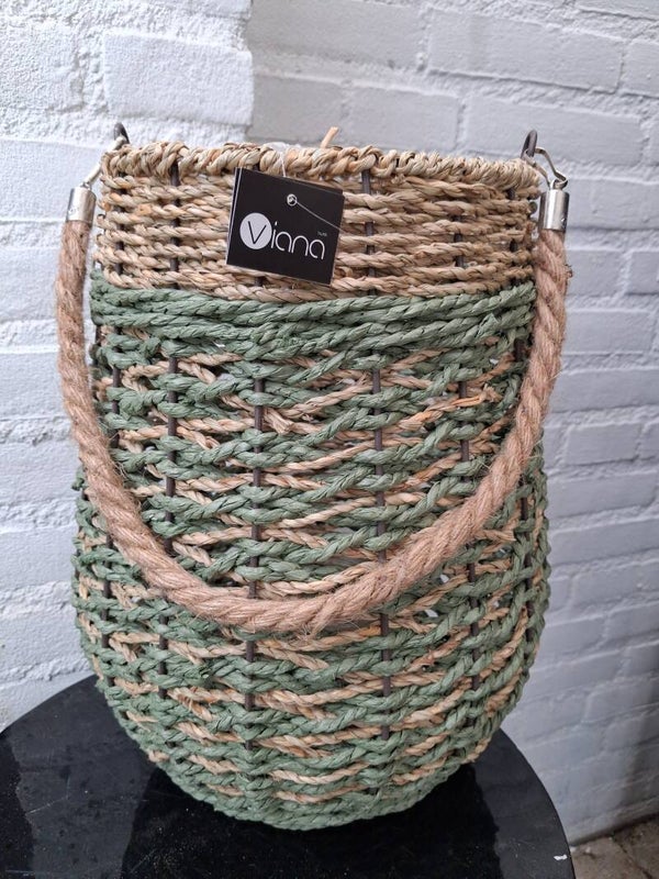 Rotan zeegras windlicht 32 cm