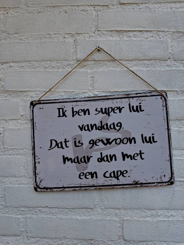 Wandbord ik ben vandaag superlui