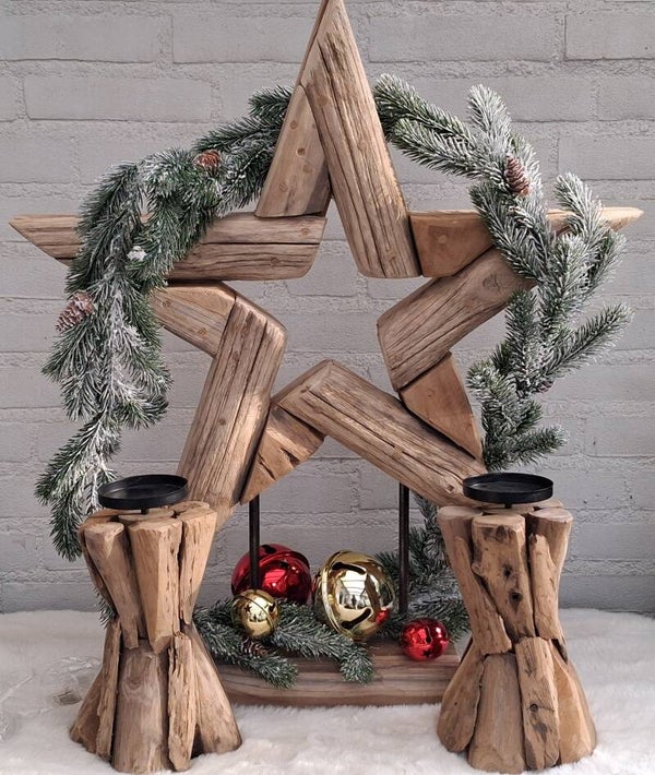 Gave robuuste houten kandelaars