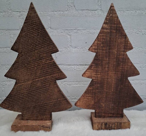 Set 2 Kerstbomen hout bruin
