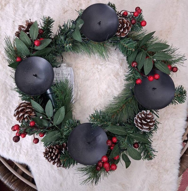 Kerstkrans kaars met lampjes 50 cm