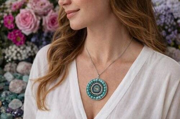 Mandala ketting met natuursteen Turquoise