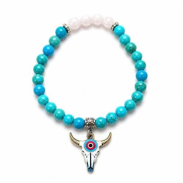 Boho dames armband van natuurstenen Howliet blauw en Rozenkwarts