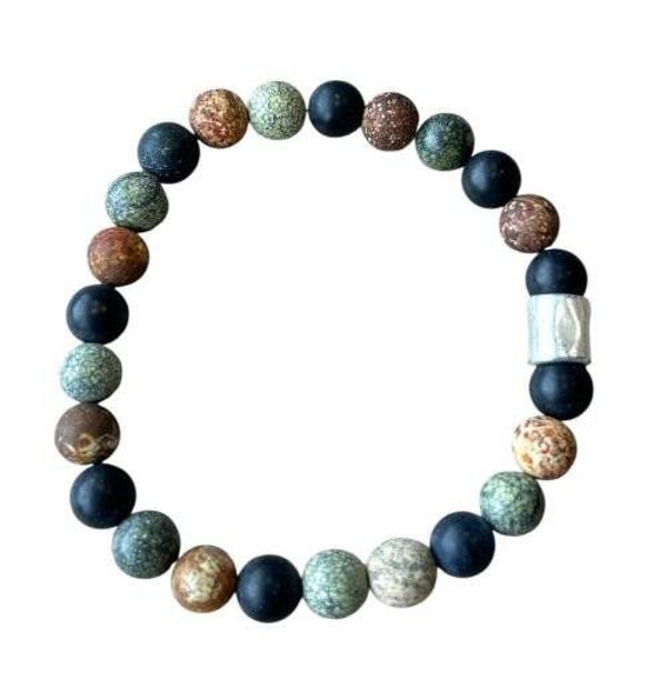 Heren armband van natuurstenen Onyx, gele Jaspis en Zoïsiet
