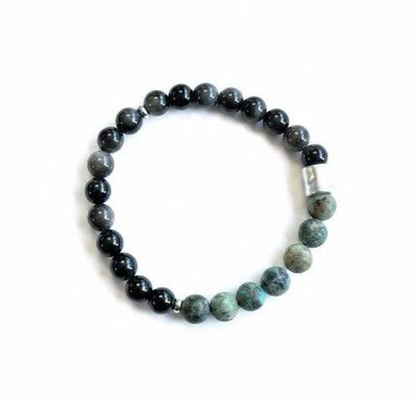 Heren armband van natuurstenen Obsidiaan en Afrikaans Turquoise