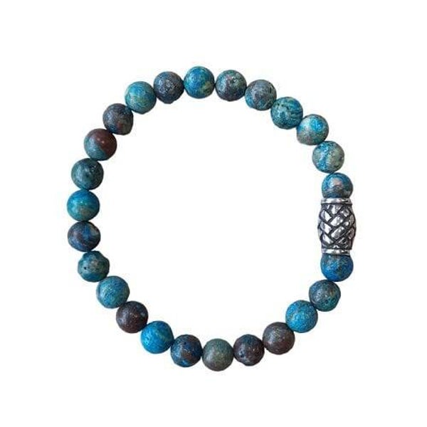 Heren armband met blauwe Picasso Jaspis met vlecht kraal.