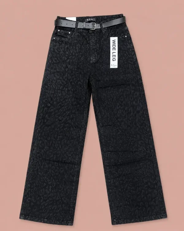 Wide leg panter print black incl riem