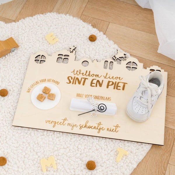 Houten schoen zet bord