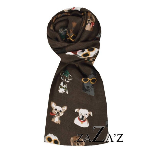Sjaal met honden koffiekleur
