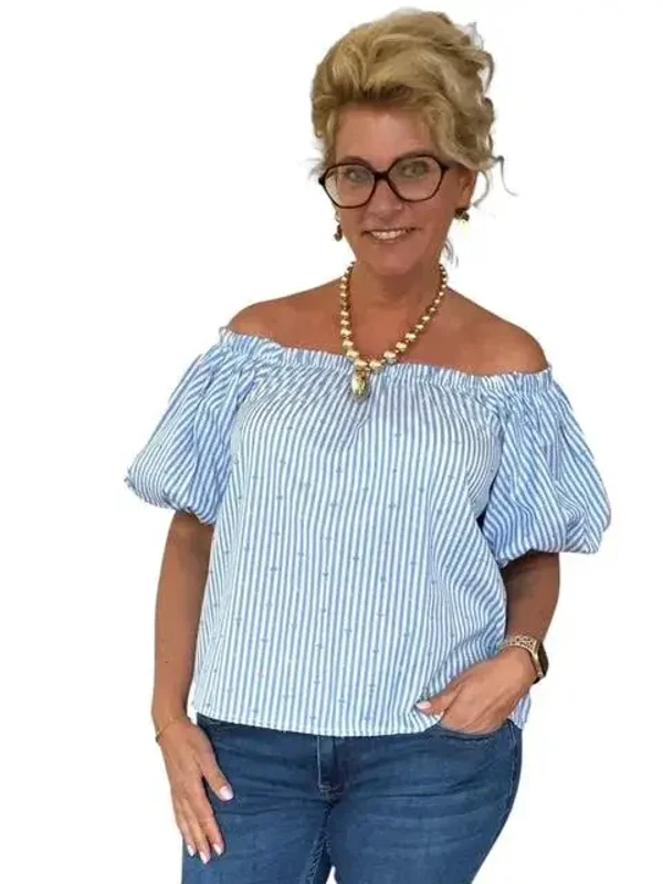 Off shoulder gestreepte top