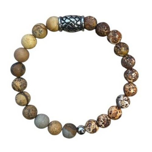 Heren armband Boomschors Agaat en gele Jaspis 8 mm met vlecht kraal