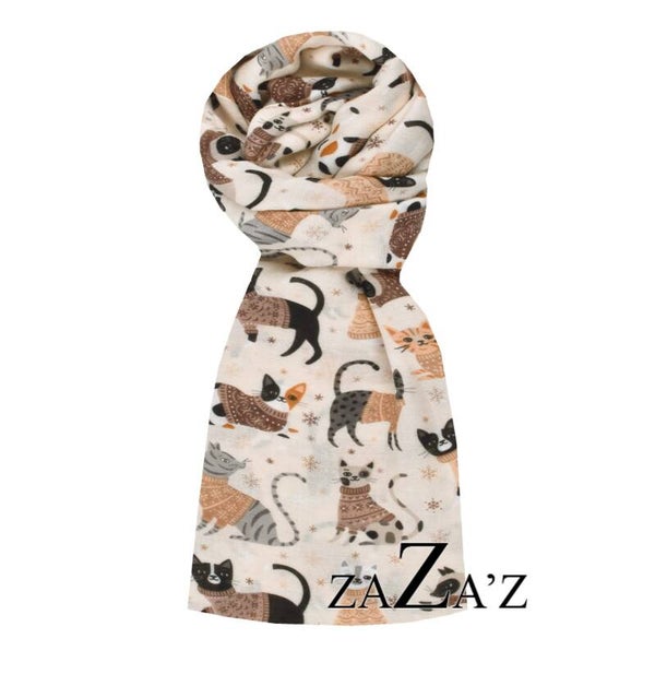 Sjaal met poezen beige