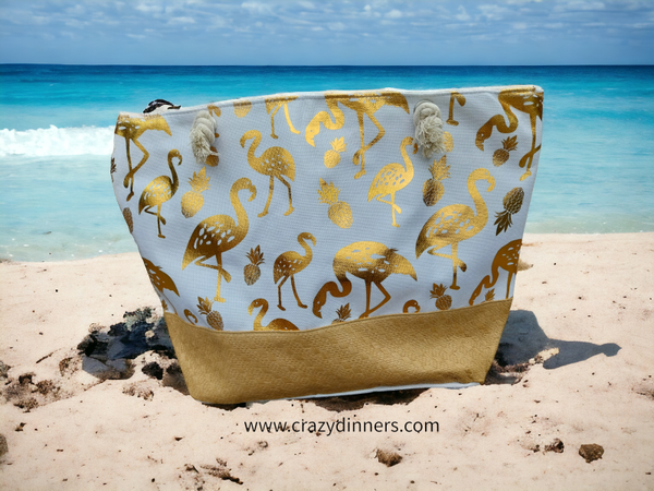 Strandtas flamingo wit