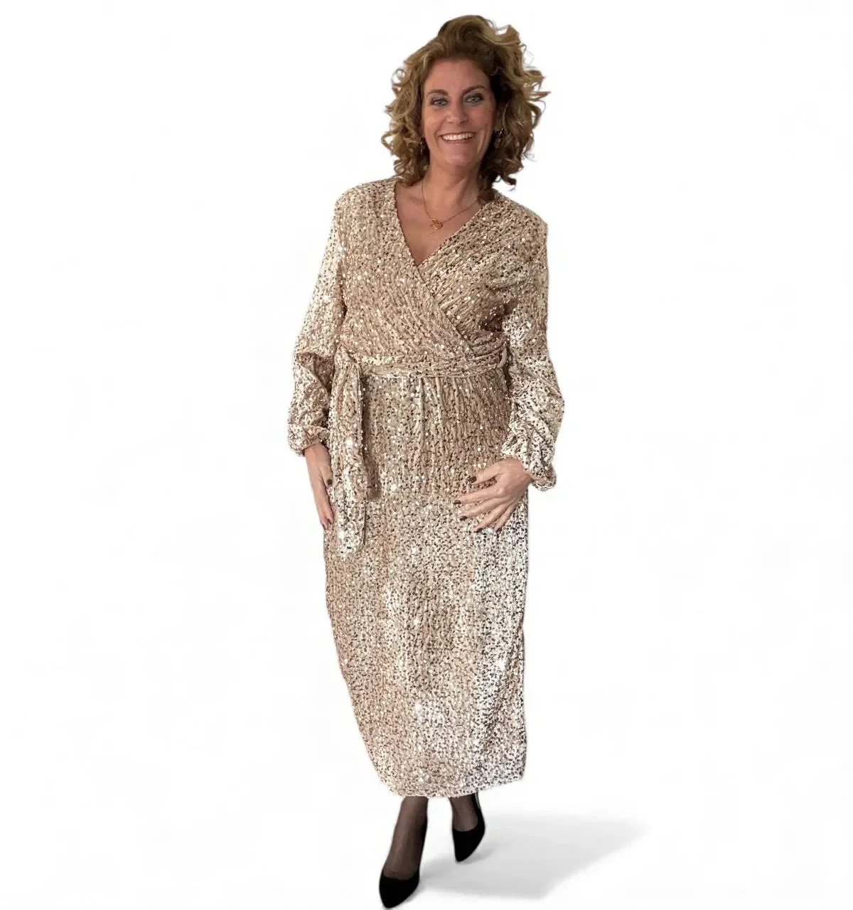 Glitterjurk lovers beige