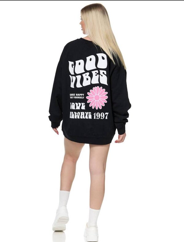 Grey good vibes only sweater