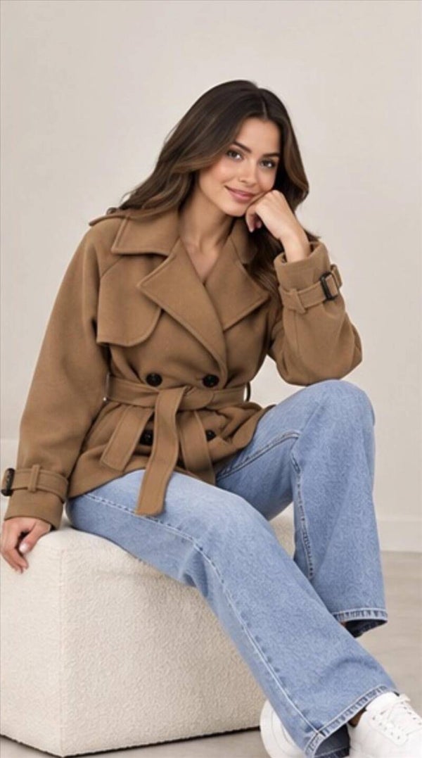 Gave korte trenchcoat camel