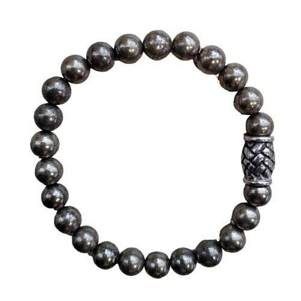 Heren armband 8 mm Pyriet met vlecht kraal