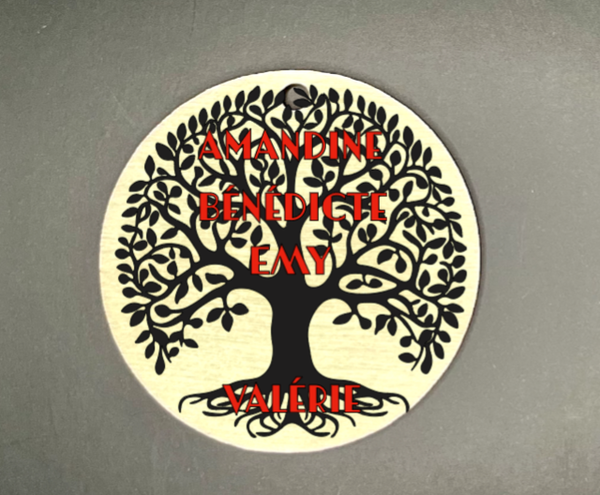 Porte clés en bois rond arbre de vie