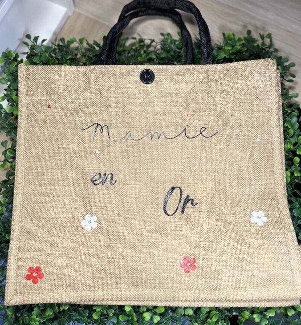 Sac en jute mamie en or