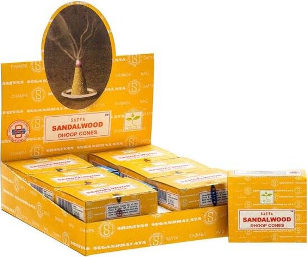 Satya Sandelwood wierookkegeltjes (12 pakjes)
