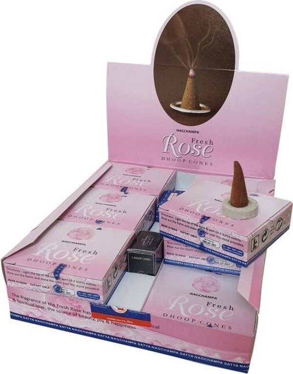 Satya Fresh Rose wierookkegeltjes (12 pakjes)