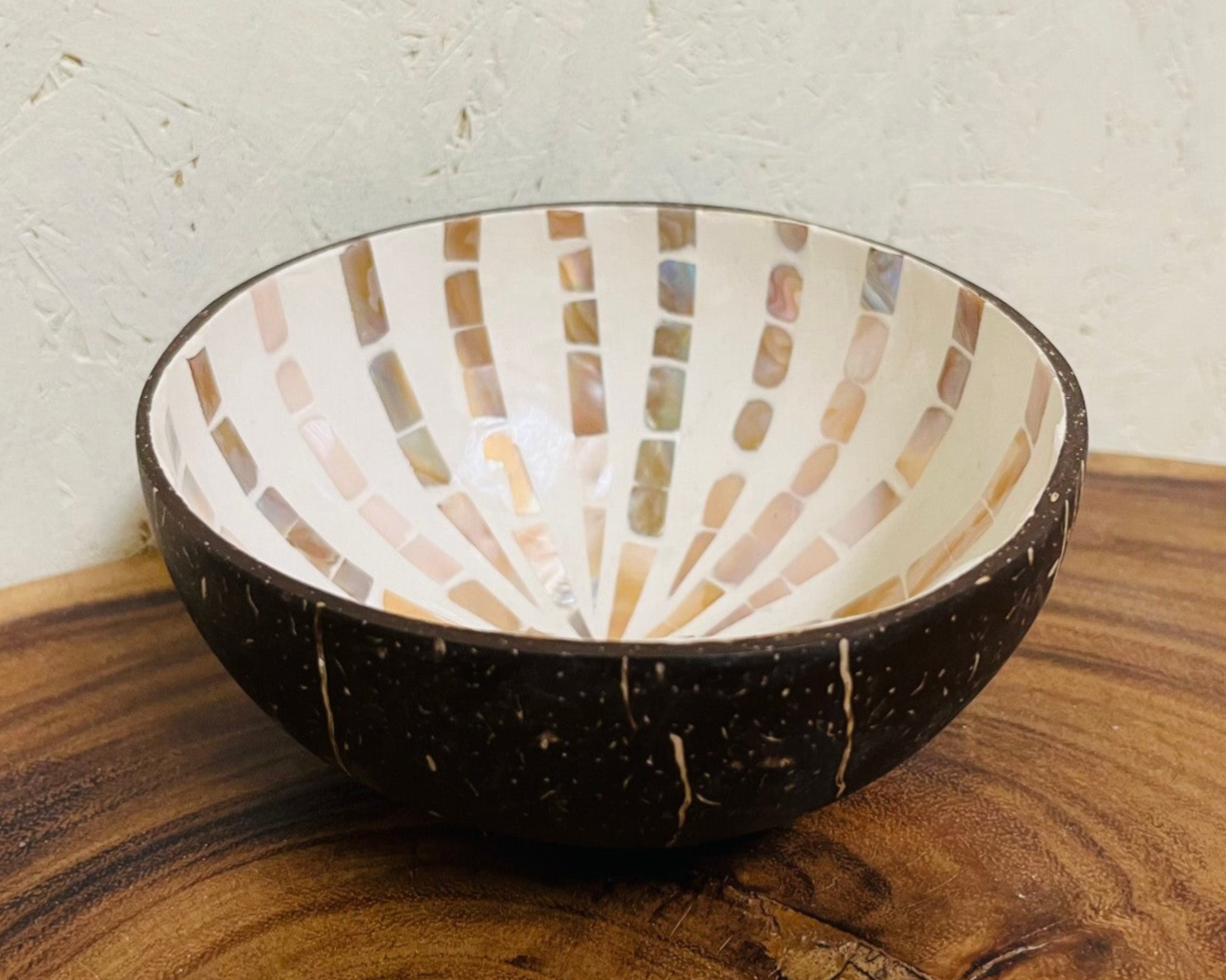 Kokosnoot kom met schelpen inleg rechthoekig