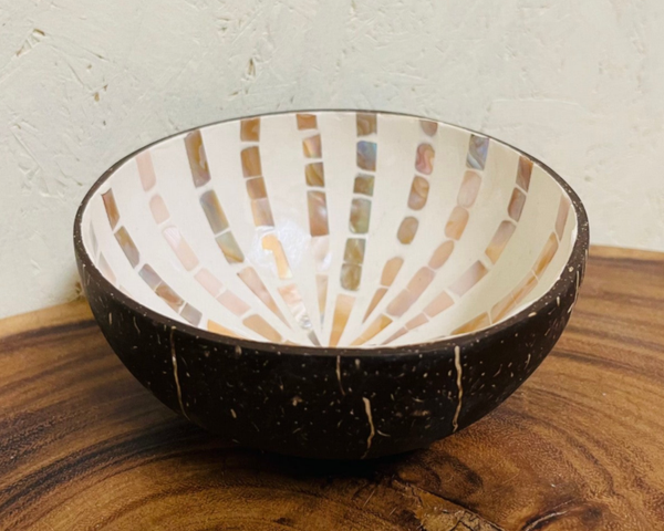 Kokosnoot kom met schelpen inleg rechthoekig