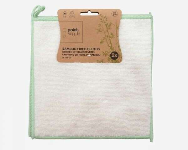 Point Virgule bamboevezel doeken, set van 2 groen en wit