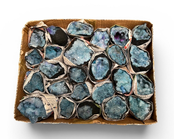 Verkoopdoos 14 Geode Marokko blauw (ingekleurd)
