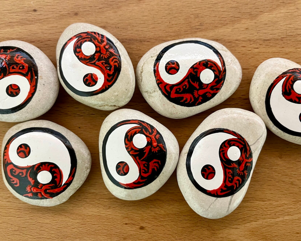 Koelkastmagneten Yin Yang met Draak 5 stuks