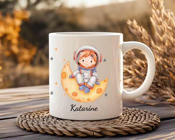 Personalisierte Tasse Astronautin Mond