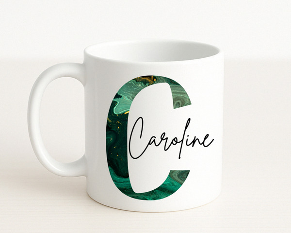 Personalisierte Tasse mit Initialen und Namen Marmor-Farbe