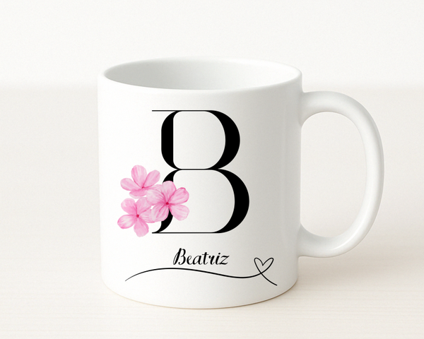 Personalisierte Tasse Initialen und Blumen