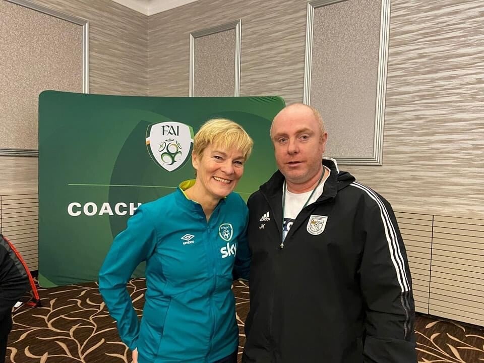 Club coach John Keys is pictured with national boss Vera Pauw at the women's football conference in Letterkenny on 11th and 12th February 2023