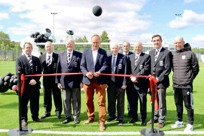 Joe McHugh cuts the ribbon to officially open the new Astro pitch at Leckview park, the home of Letterkenny Rovers FC. Also pictured are club executive members Diarmaid Doherty, Michael Duffy, Dessie Kelly, Victor Fisher, Kieran Grath, Eric White, Brian M