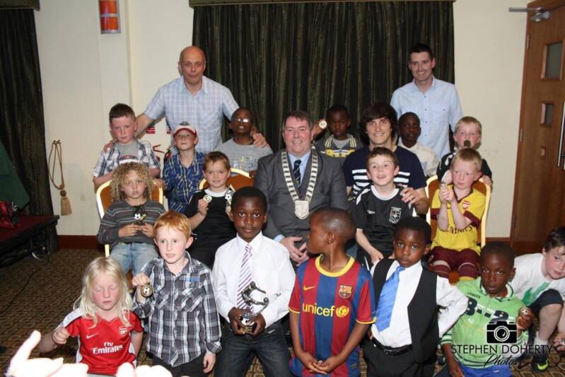 James Abankwah with teammates at the 2011 Letterkenny Rovers Presentation night in the Station House Hotel,