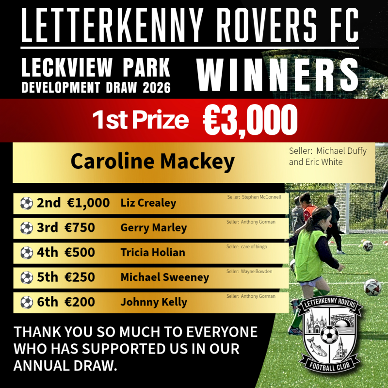 Winners of Letterkenny Rovers FC Annual Draw 2026