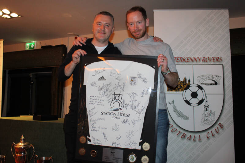 First team Manager Stephen McConnell presenting Chris Malseed a special framed jersey with medal collection in recognition of his Outstanding Service Award