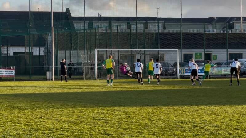 Reuben Carey saves penalty during the game against Bonagee 18th April 2026