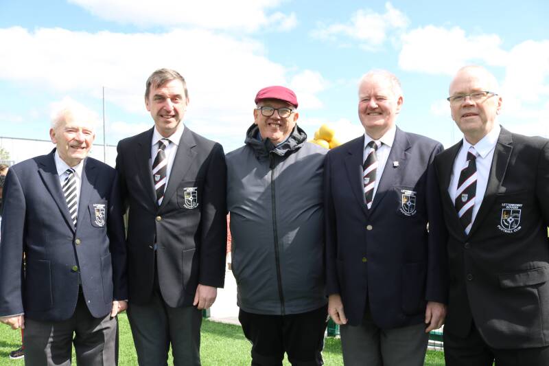 Pictured are Victor Fisher, Brian McCormick, Michael Blake, Dessie Kelly, and Michael Duffy at the Official opening of the new Astro pitch at Leckview park, the home of Letterkenny Rovers FC.
