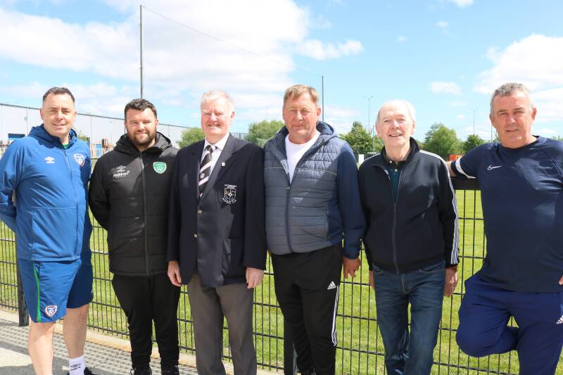 Pictured are Brian Dorrian, Shane Barr, Dessie Kelly, Gerry Gallagher, Charlie Shields and Tony McNamee  at the Official opening of the new Astro pitch at Leckview park, the home of Letterkenny Rovers FC.