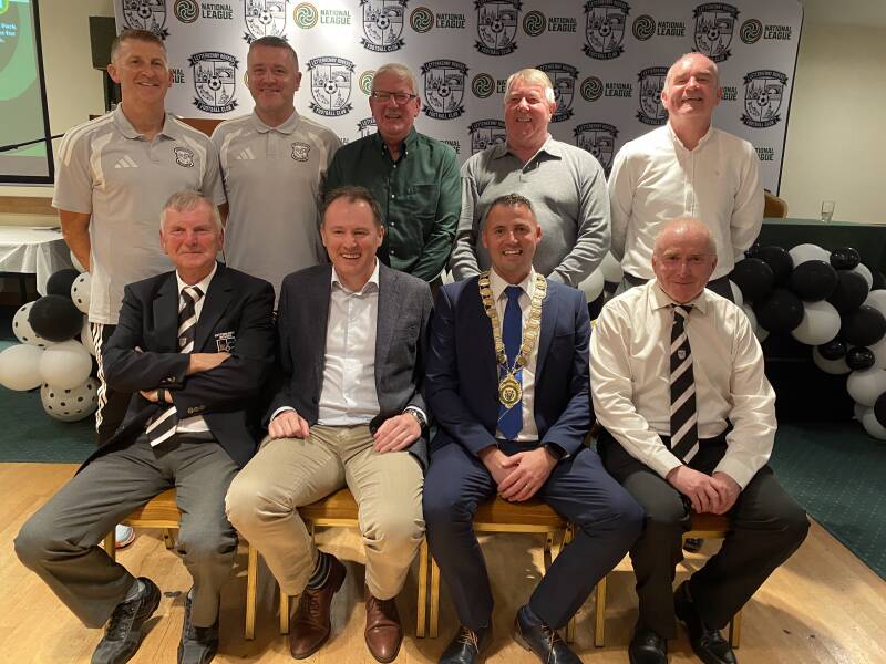 Management, Committee, FAI representtive local councillors, mayor and minister of state. Picture: Anthony Gorman, Stephen McConnell, Donal Coyle, Gerry McMonagle, Trveor Scanlon, Eamonn McConigley, Charlie McConalogue, Pauric McGarvey, Donagh McMorrow