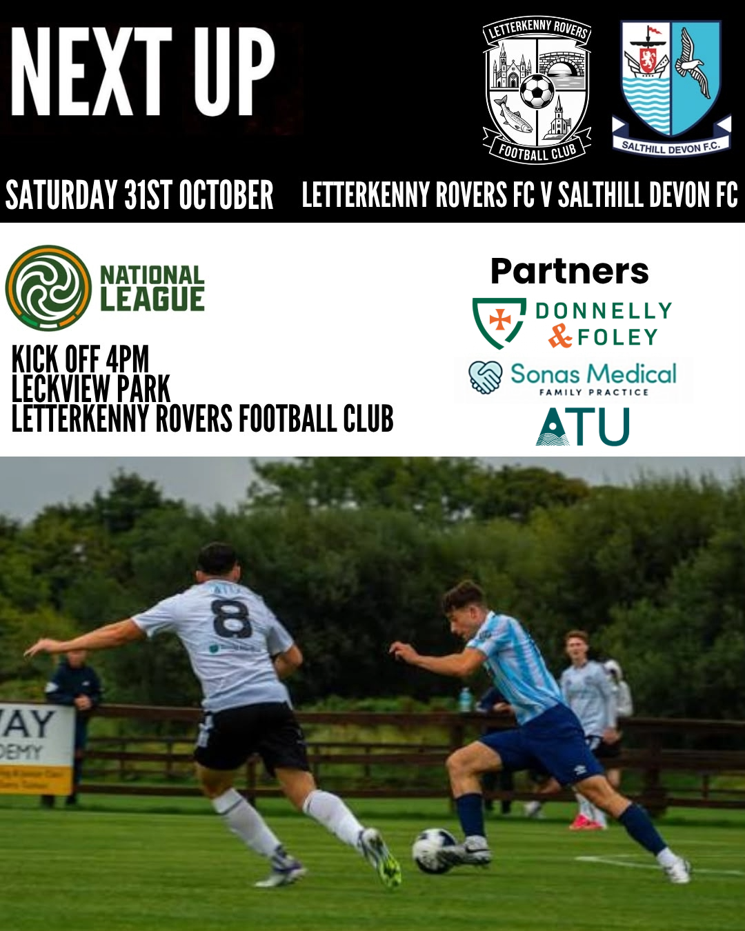 Final home game of the season in the FAI National League for Letterkenny Rovers against Salthill Devon at Leckview park, kick off 4pm