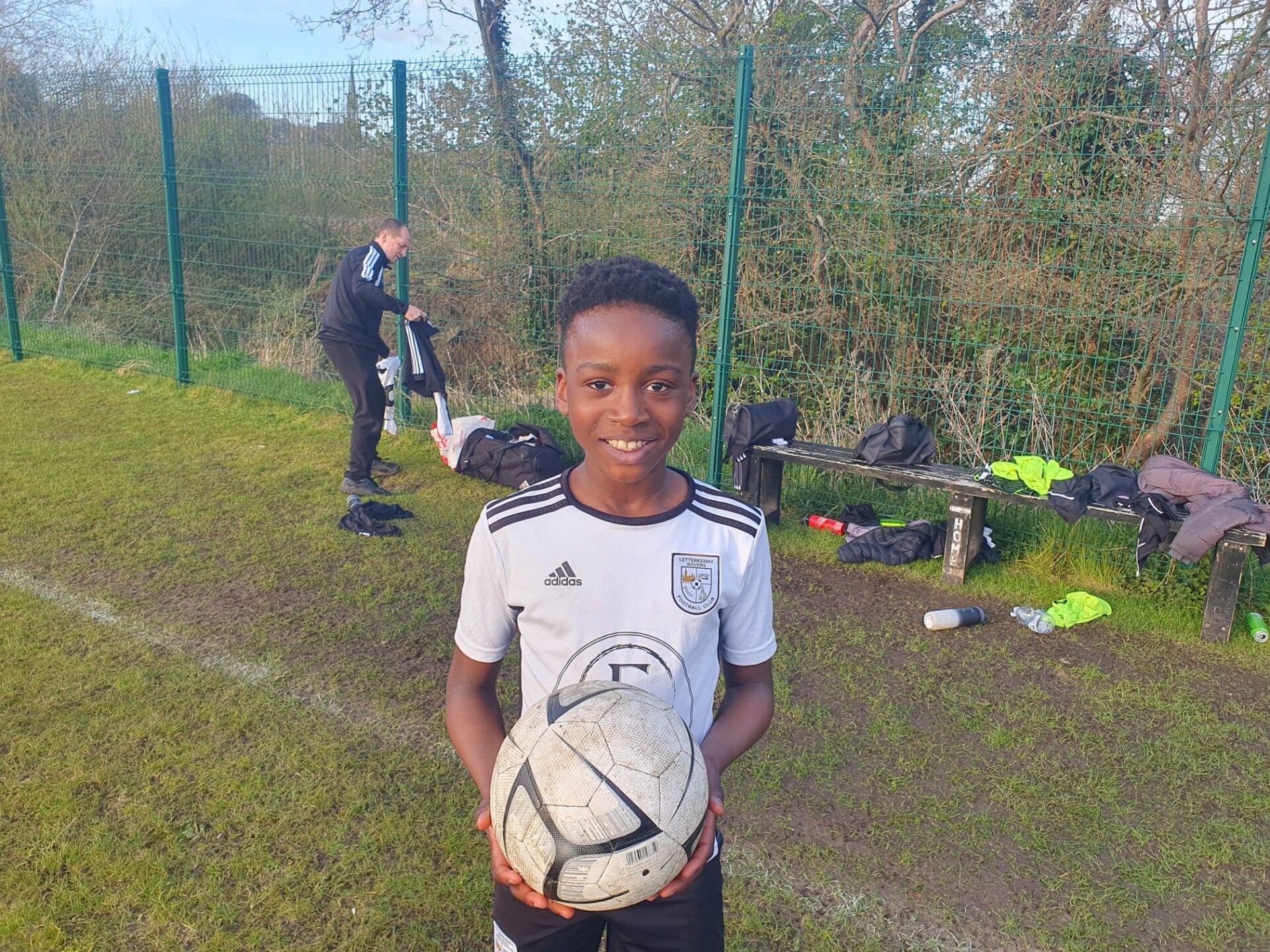Letterkenny Crusaders U12s Lopsy who scored 4 goals pictured with the match ball