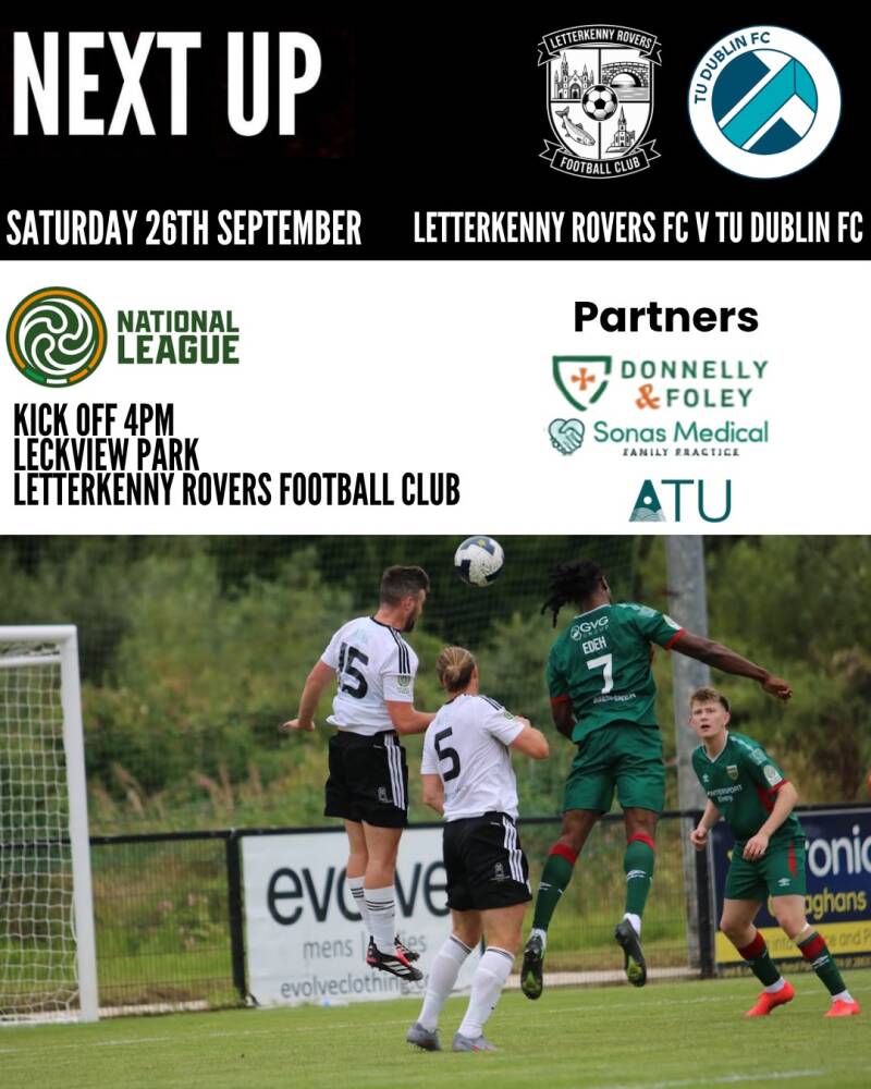 FAI National League - Letterkenny Rovers v TU Dublin at Leckview Park on 26th September 2026 at 4pm