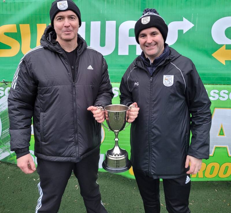 Coaches, Joe McLaughlin and Paddy Gorman with the SFAI Under 14 Ulster Cup.