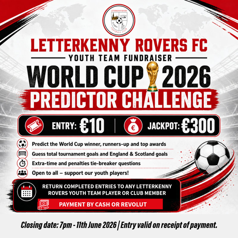 Letterkenny Rovers FC Youth Team Word Cup Predictor Fundraiser 2026